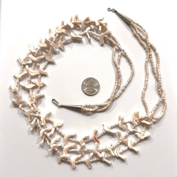Old Pawn Zuni, 3-Strand Mother of Pearl, Clamshell Heishi 24